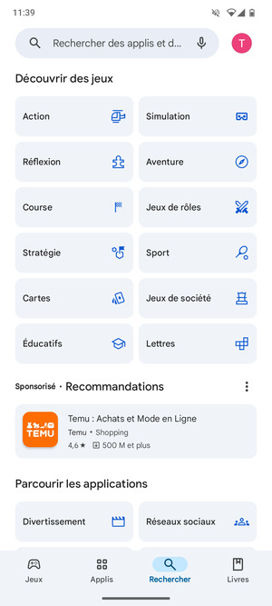 Sélectionnez la barre de Recherche