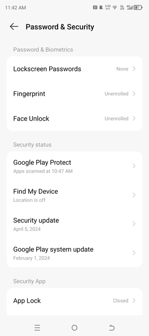 Scroll to and select Lockscreen Passwords