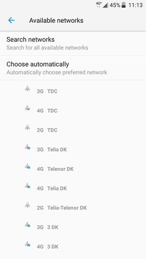 Select a network operator from the list