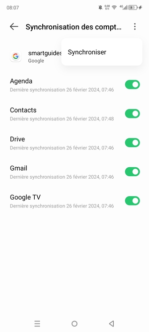 Sélectionnez Synchroniser