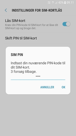 Indtast din Nuværende PIN- kode til SIM-kort og vælg OK