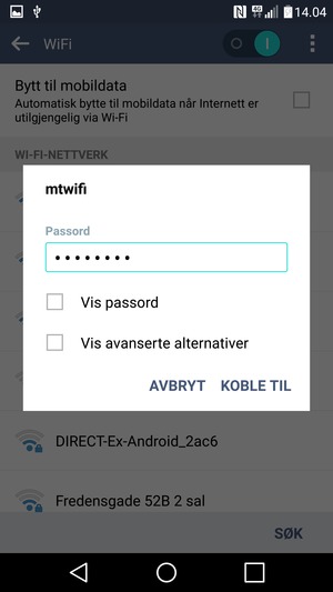 Skriv inn Wi-Fi-passord og velg KOBLE TIL