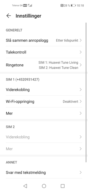 Bla til SIM 1 eller SIM 2 og velg Mer