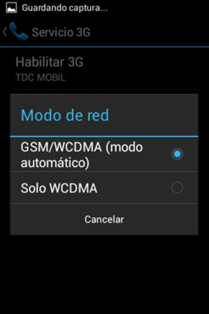 Seleccione Solo WCDMA para habilitar 3G y GSM/WCDMA (modo automático) para habilitar 2G/3G
