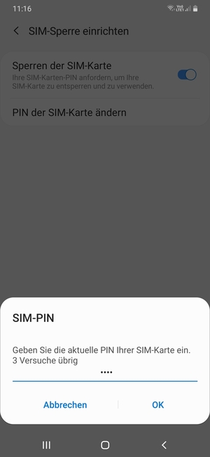 Geben Sie Ihre Aktuelle PIN Ihrer SIM-Karte ein und wählen Sie OK