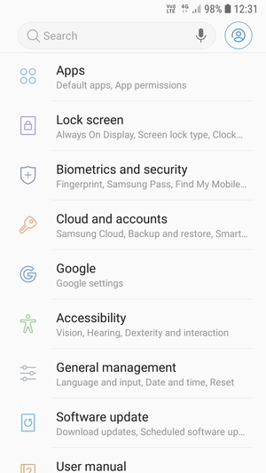 Scroll to and select Biometrics and security