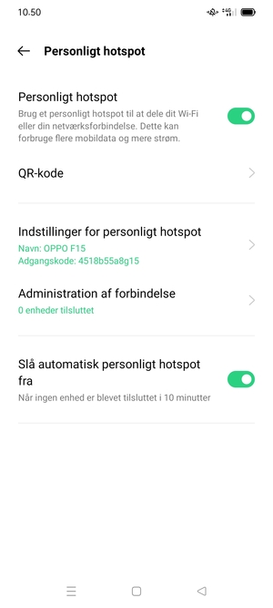 Din telefon er nu sat op til brug som modem