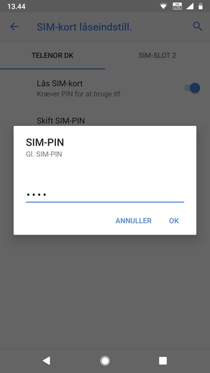 Indtast din Gamle PIN-kode til SIM-kort og vælg OK