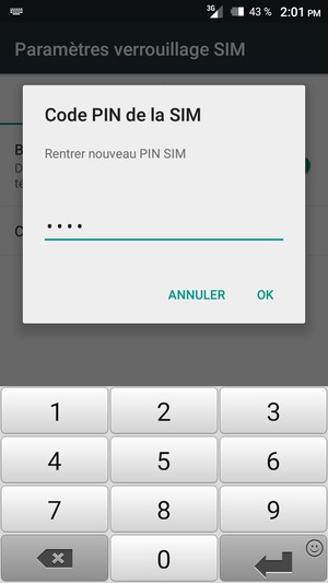 Veuillez confirmer votre nouveau Code PIN de la SIM et sélectionner OK