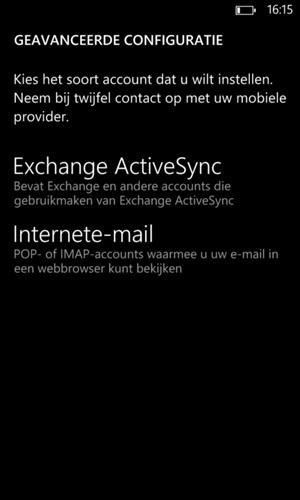 Selecteer Exchange ActiveSync