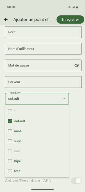 Assurez-vous que default est sélectionné