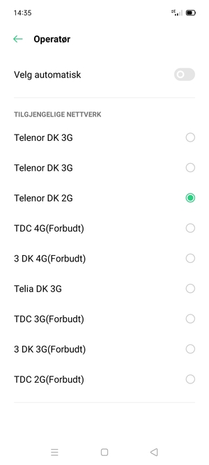 Velg en nettverksoperatør fra listen