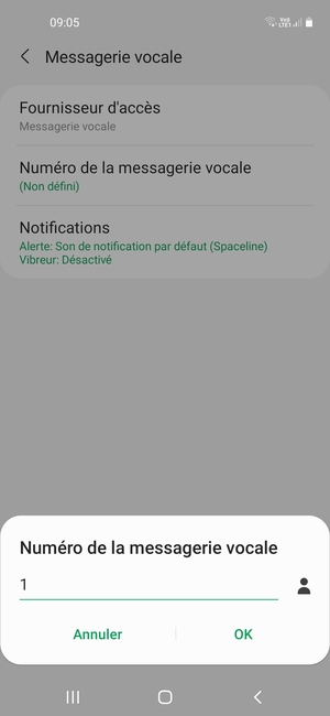 Saisissez le Numéro de la messagerie vocale et sélectionnez OK