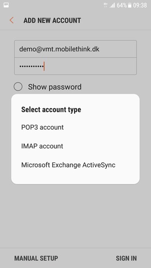 Select POP3 account or IMAP account