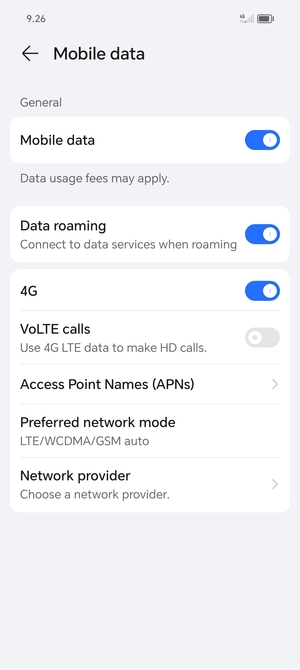 Turn Data roaming on or off