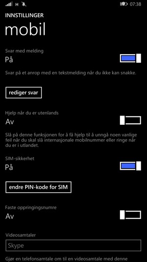 Bla til og velg endre PIN-kode for SIM