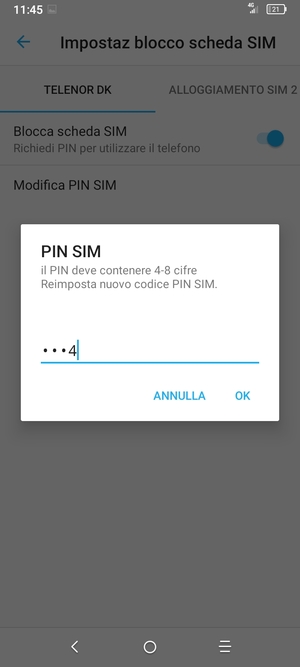 Conferma il nuovo codice PIN SIM e seleziona OK