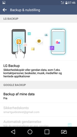 Vælg Backup af mine data