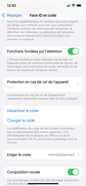 Sélectionnez Changer le code