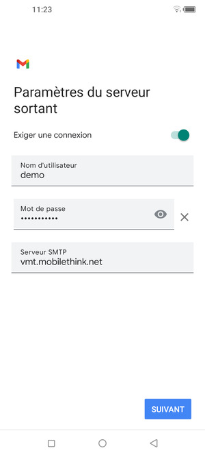 Saisissez l'adresse du serveur sortant