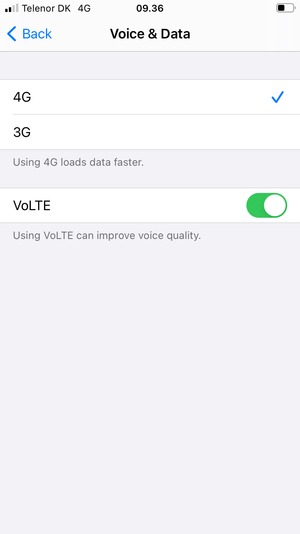 To enable VoLTE calls, set VoLTE to ON