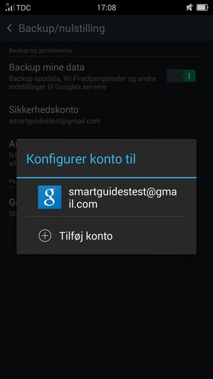 Vælg din sikkerhedskopi-konto