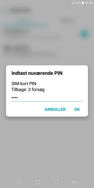 Indtast din Nuværende SIM-kort PIN og vælg OK