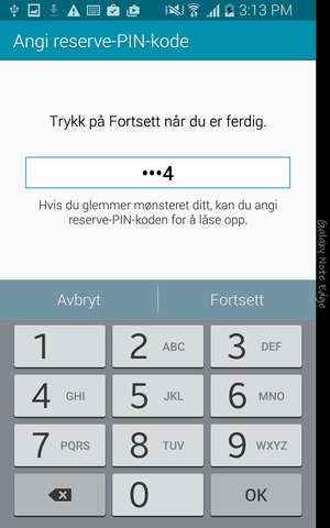 Skriv inn en Reserve-PIN-kode og velg Fortsett