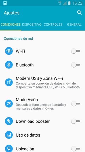 Seleccione CONEXIONES y Módem USB y Zona Wi-Fi
