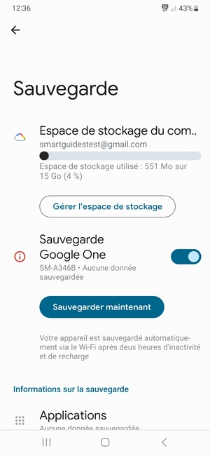 Sélectionnez Espace de stockage du compte