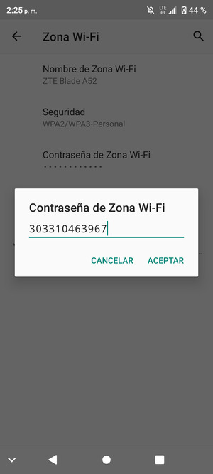 Introduzca una contraseña de punto de acceso Wi-Fi de al menos 8 caracteres y seleccione ACEPTAR