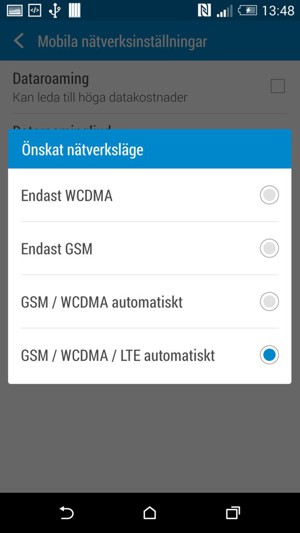 Välj Endast GSM för att aktivera 3G
