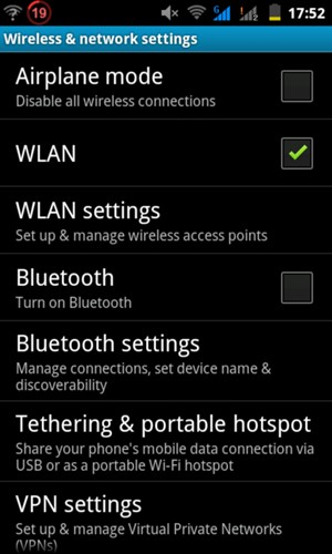 Select WLAN settings