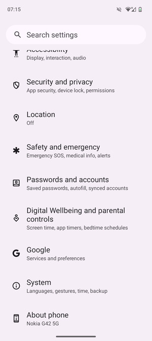 Return to the Settings menu and select Passwords and accounts