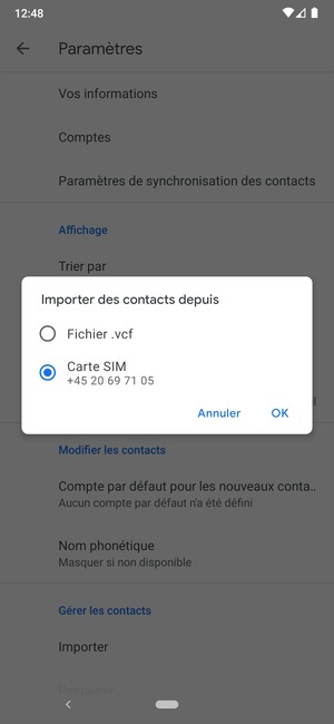 Sélectionnez Carte SIM et OK