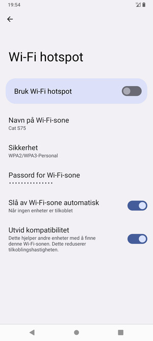 Velg Passord for Wi-Fi-sone