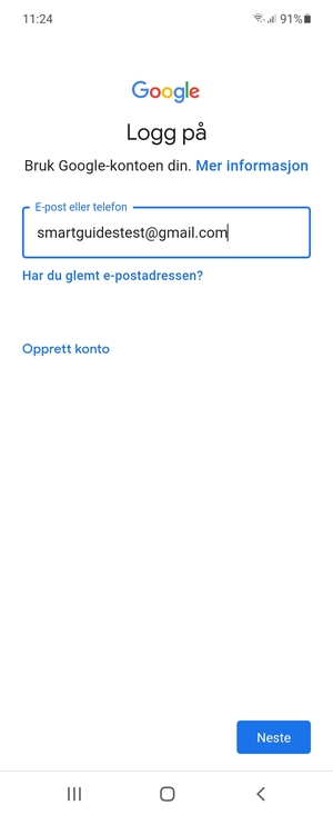 Skriv inn din Gmail-adresse og velg Neste