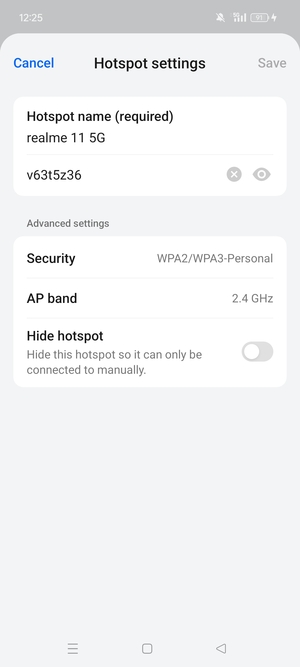 Enter a Wi-Fi hotspot password of at least 8 characters and select Save