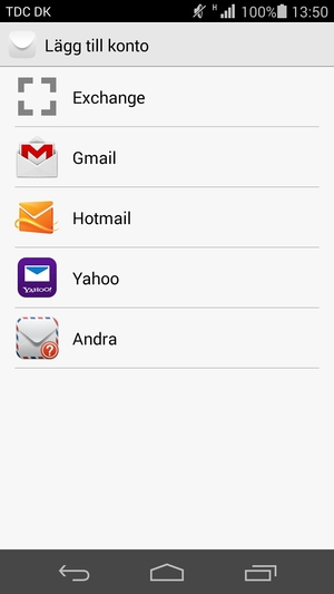 Välj Gmail eller Hotmail