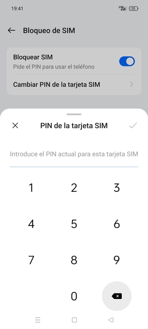 Introduzca PIN actual de la tarjeta SIM y seleccione Aceptar