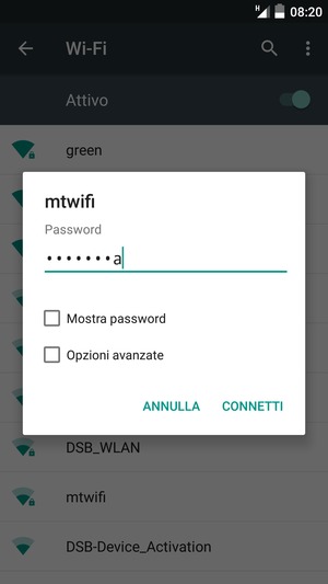 Inserisci la password del Wi-Fi e seleziona CONNETTI