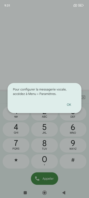 Si votre messagerie vocale n'est pas configurée, sélectionnez OK