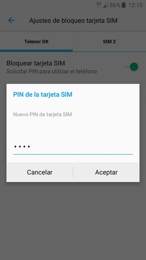 Introduzca su Nuovo PIN de tarjeta SIM y seleccione Aceptar