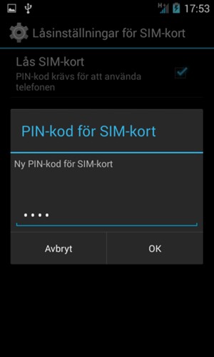 Ange din Ny PIN-kod för SIM-kort och välj OK