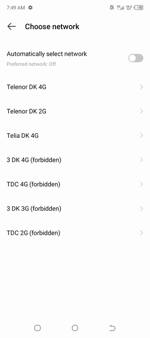 Select a network operator from the list