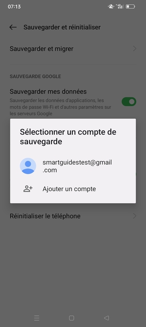 Sélectionnez votre compte de sauvegarde