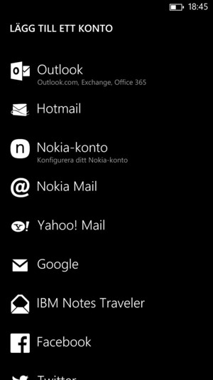 Välj Google (Gmail) eller Hotmail