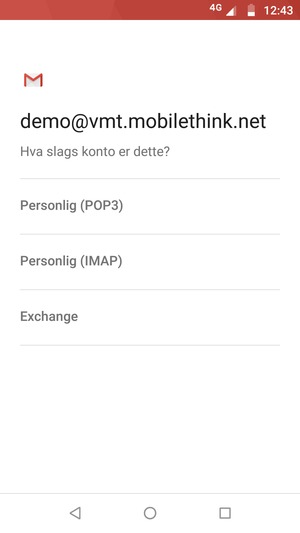 Velg Personlig (POP3) eller Personlig (IMAP)