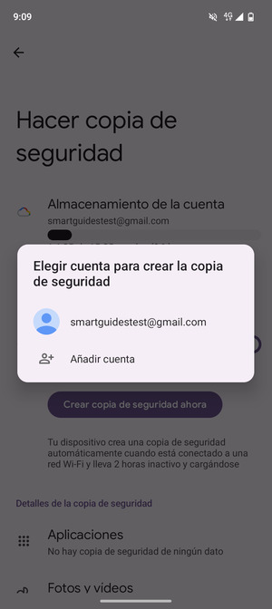 Seleccione su cuenta de copia de seguridad