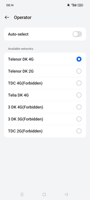 Select a network operator from the list